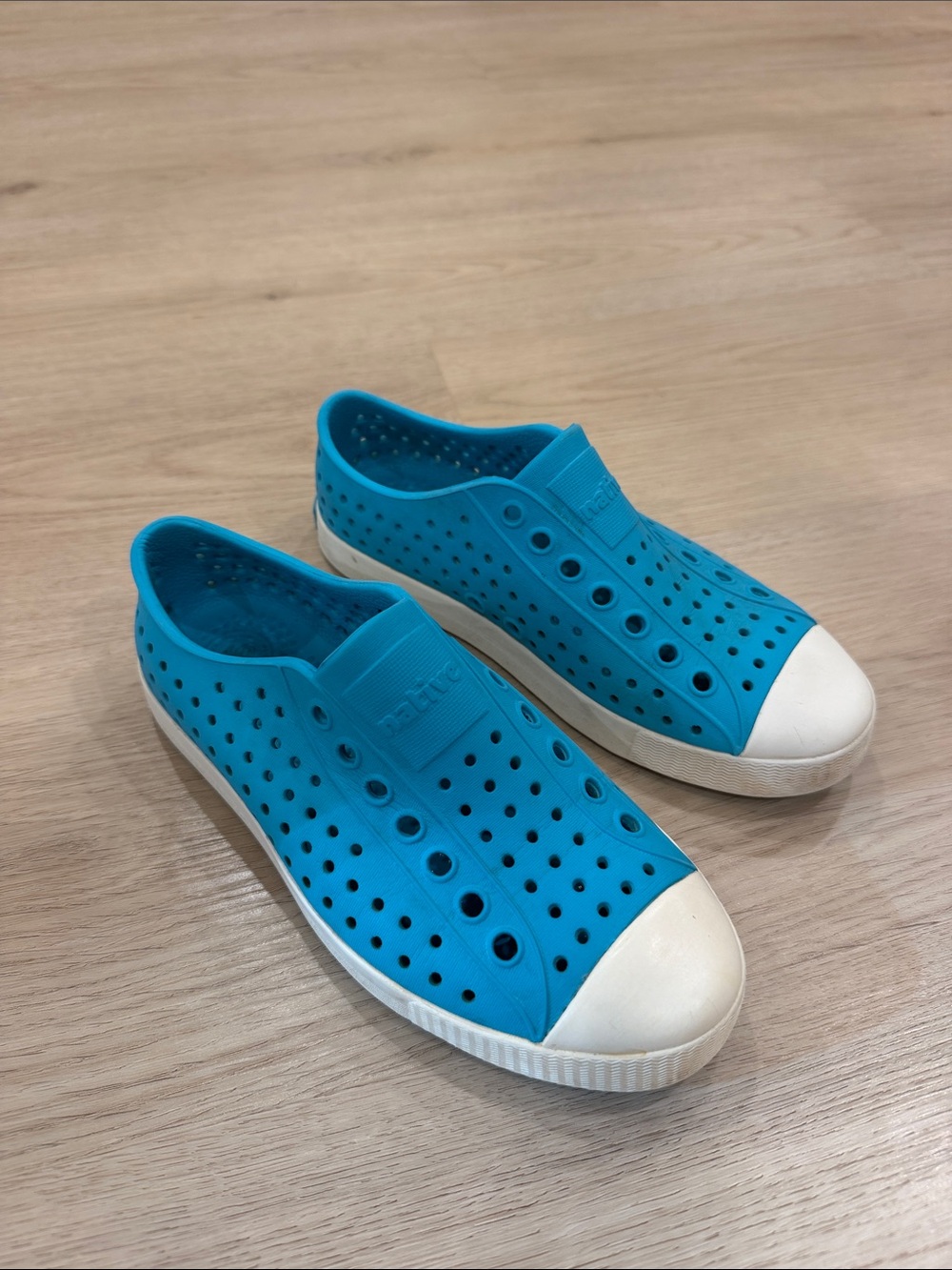 Native M3 W5 Slip-On Aqua Blue Water Shoes with White Toe